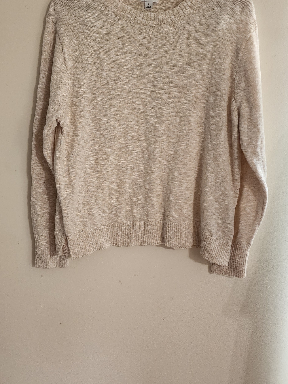 J.Crew Heathered Beige White Crewneck Cotton Blend Pullover Sweater Sz L